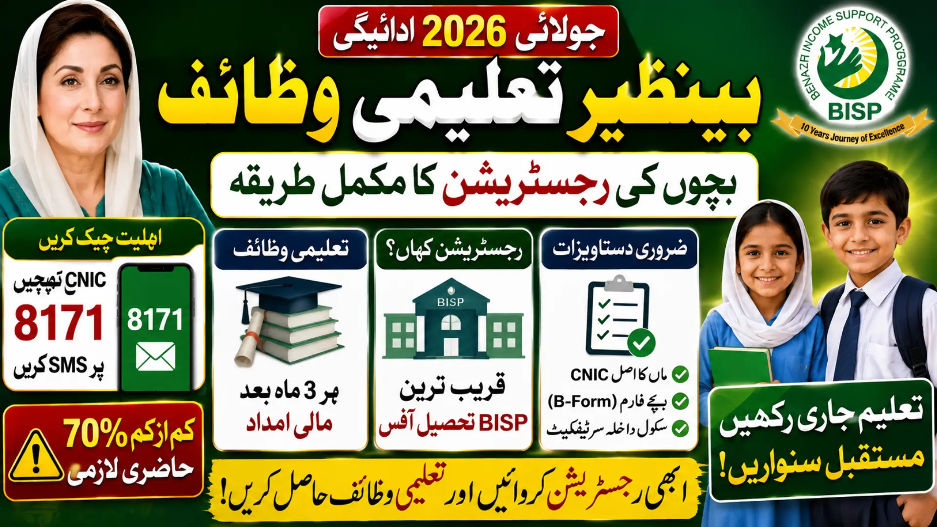 Benazir Taleemi Wazaif Registration Via CNIC For July 2026 Payment